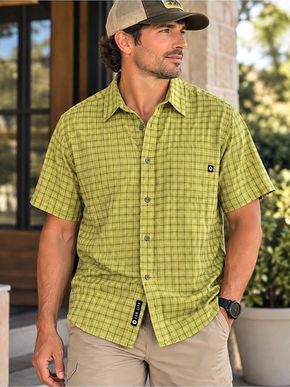 Marmot For Life Men’s Large Green Plaid Short Sleeve Outdoor Shirt